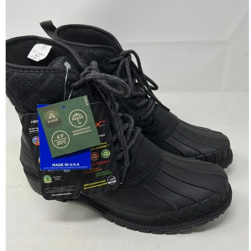 KAMIK Womens 10 Black Boots Waterproof Duck Insulated Winter Snow Shoes Lace Up